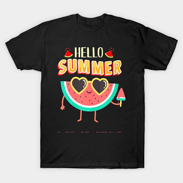 Funny Watermelon with glasses hello Summer lovers men women T-Shirt by mccloysitarh